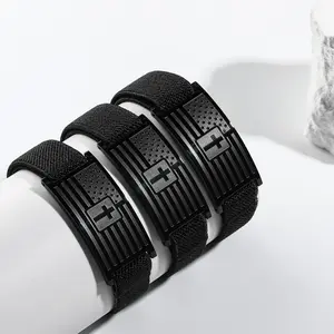 Mens Bracelet - American Flag Christian Cross Bracelet with Bible Verse, Adjustable Black Elastic Stretch Strap - Graduation Birthday Gifts for Men Boys