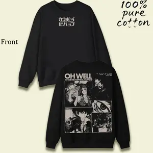 Retro Vintage Cowboy Bebop Anime Double Printed  Washed T-shirt Unisex Mineral Anime Manga Washed Heavy Cotton T-shirt, Gift For Anime Fan Lover Valentine's Day Valentine's Day gift hooded sweatshirt festival gift round-neck sweatshirt