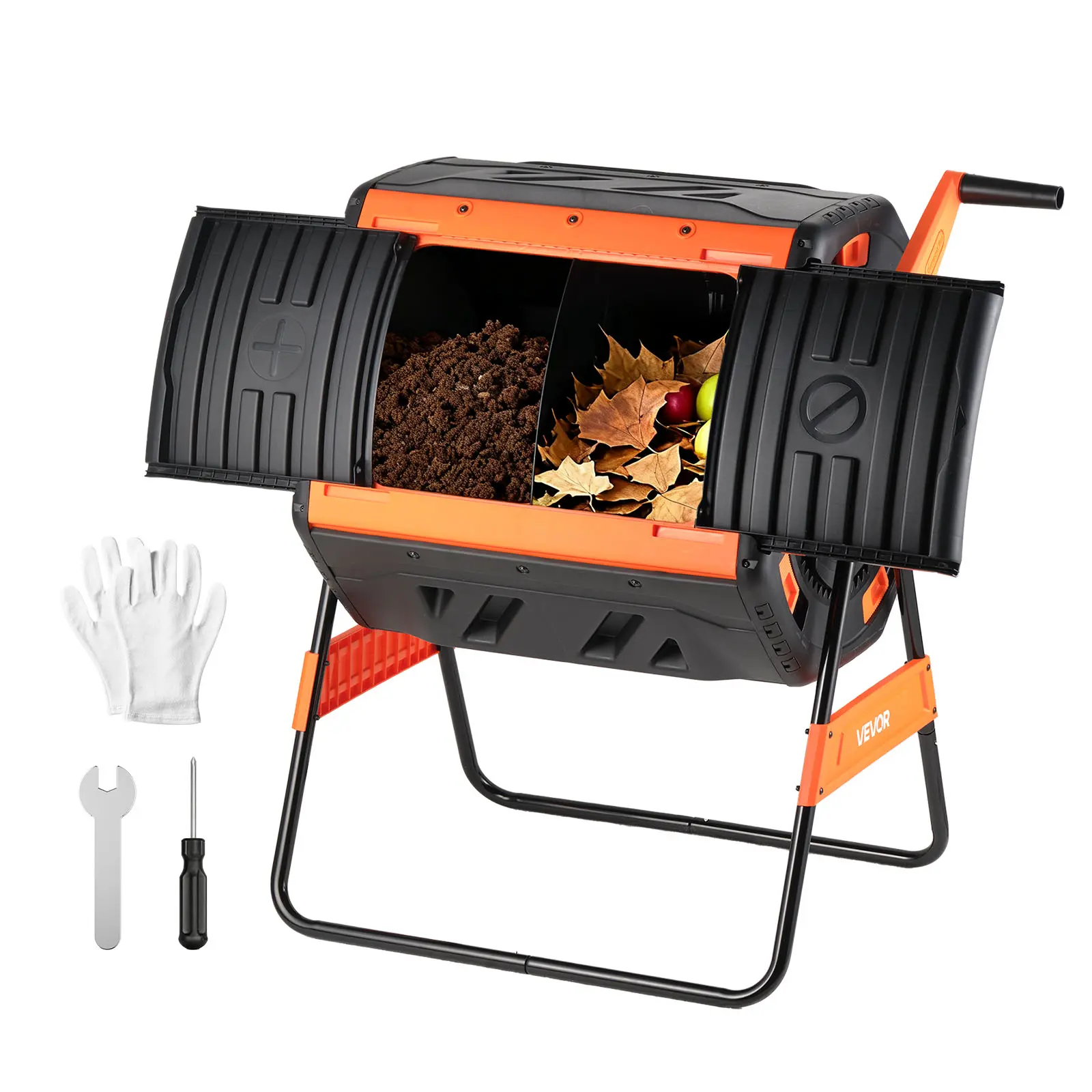 【SummerFinds】VEVOR Compost Tumbler, 53 Gallon Dual Chamber Outdoor Tumbling Composter with 2 Sliding Doors and Aeration System, Large Easy-Turn Rotating Composting Bin for Outside, Garden, Kitchen, and Yard Waste