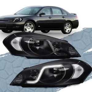 CROSSDESIGN LED DRL Smoke Headlights Clear Signal Fit For 2006-2016 Chevy Impala/Monte Carlo