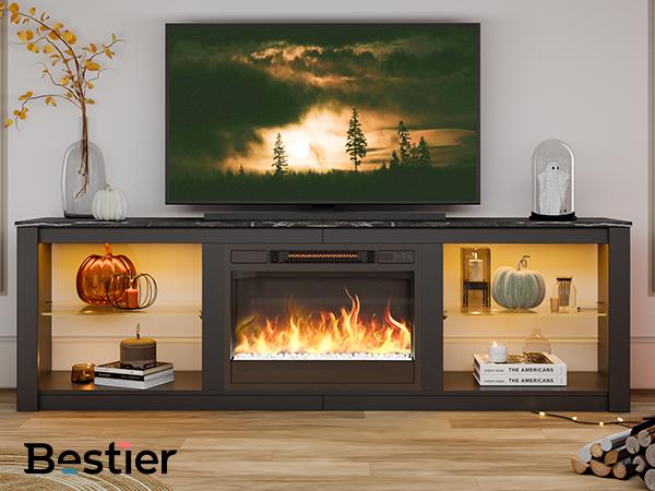 Bestier 70-inch Fireplace TV Stand with RGB Lights, Adjustable Glass Shelves & Remote Control