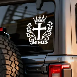 2 Pieces of Car Rear Window Stickers, Jesus Crown Cross Sticker, Waterproof, Scratch-Resistant Car Sticker, Scratch Cover Sticker, Vinyl Car Sticker, Creative Sticker.