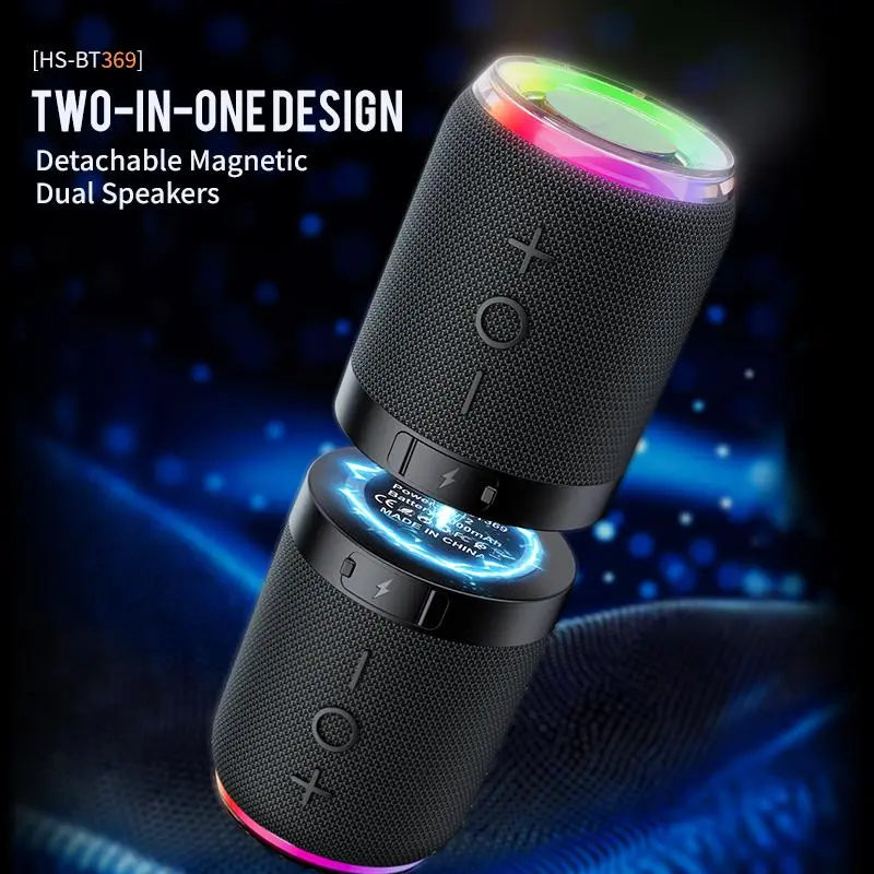 2-in-1 Magnetic Splittable Bluetooth Speaker, 20W Loud Stereo Sound Portable Waterproof Audio Device with V5.4 BT, Wireless Pairing for Home & Outdoor Use, Bluetooth Speakers