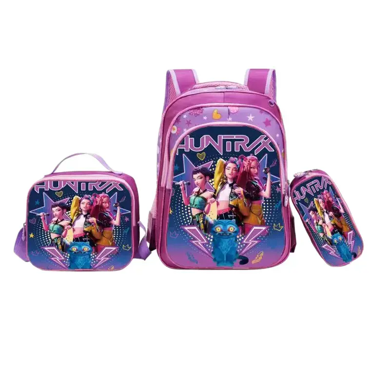 3D Anime K‑Pop Girl 3‑in‑1 Backpack Set, Pink 15.7 Inch Student Laptop Bookbag with Insulated Lunch Bag & Pencil Case, Back To School Supplies for Teen Girls