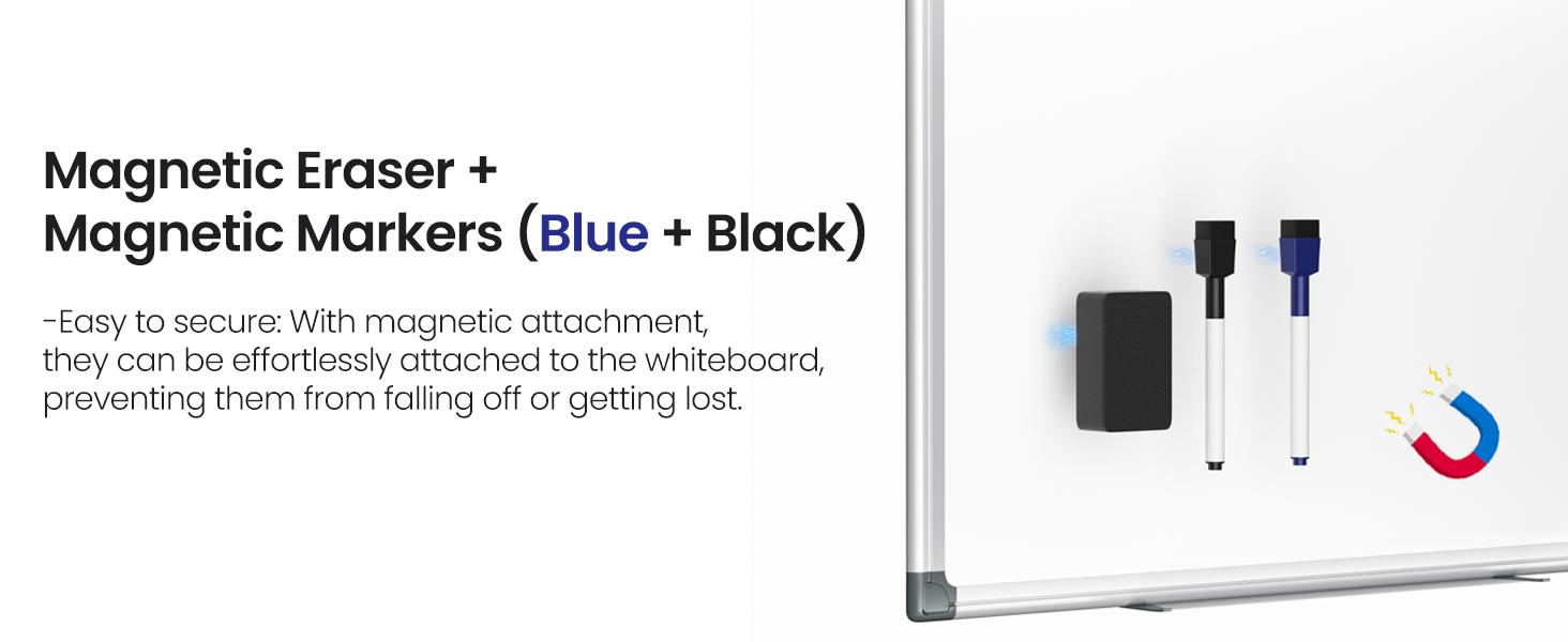 Sweet Furniture S - Magnetic White Board Kit for Wall 36" x 24"，1 Dry-Erase Eraser&2 markers Markers&4 Magnetic Pins, Sliver Reinforced Aluminum Frame