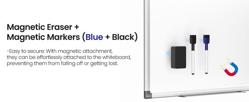 Sweet Furniture S - Magnetic White Board Kit for Wall 36" x 24"，1 Dry-Erase Eraser&2 markers Markers&4 Magnetic Pins, Sliver Reinforced Aluminum Frame