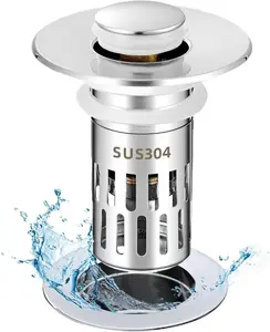 Bathroom Sink Drain Stopper, Universal Pop Up Drain for Bathroom Sink Replacement, Sink Drain Cover with Anti-Clogging Filter Basket Hair Catcher, Sink Drain Strainer for 1.1-1.45 Inch