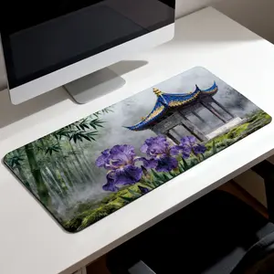 LIVEKEY Mouse Pad - Ergonomic Mousepad with Non-Slip Base  Ultra Thin 0.12in  Durable Stitched Edges  Smooth Gliding Surface  Chinese Zen Landscape Art for Gaming Office Desk Mat (Bamboo Pavilion)​