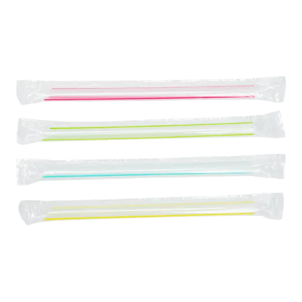 [2,000 ct] Clear Boba Straws | Individually Wrapped | Mixed Stripes (0.39" x 7.5")