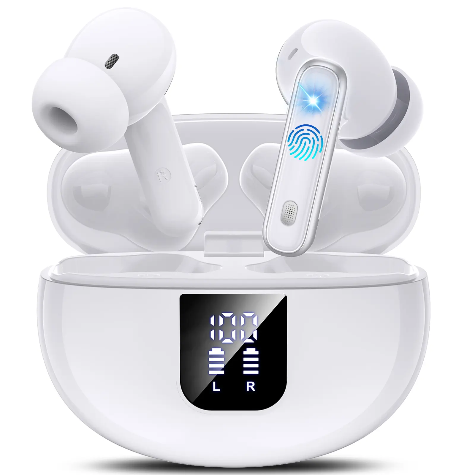 Wireless Earbuds, Bluetooth 5.4 Headphones HiFi Stereo, Bluetooth Earbuds With ENC Noise Cancelling Mic, IP7 Waterproof in Ear Earphones, 36H, LED Display Ear buds for Pad Phones Workout, White & Rose Gold