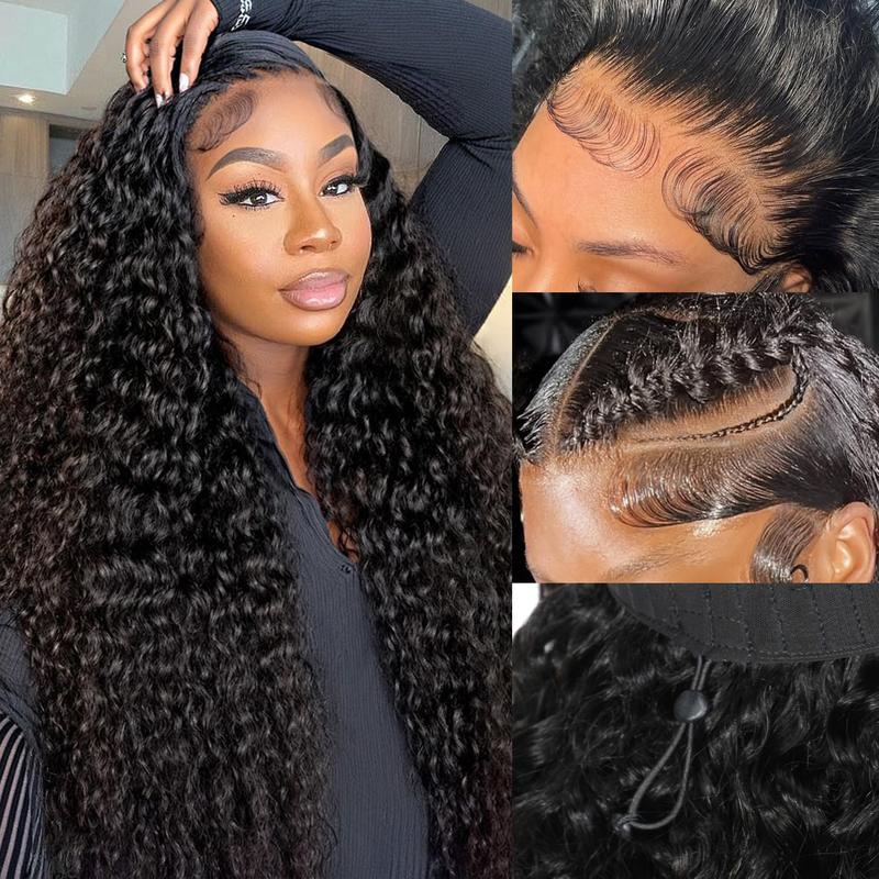 [New In] Bling Hair 13x6 Glueless Wigs Easy To Wear Deep Wave 13x4 Invisible Elastic Drawstring Wig Human Hair 180 Density Pre Plucked Hairline Pre Cut Frontal Wig For Black Women