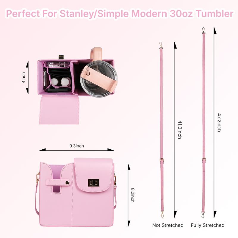 Behaesty Adjustable Crossbody Bag with Drink Holder & Wallet Storage for Women - Pink Leather Satchel for Gym Work Travel - All-in-One Organization & Versatile Strap