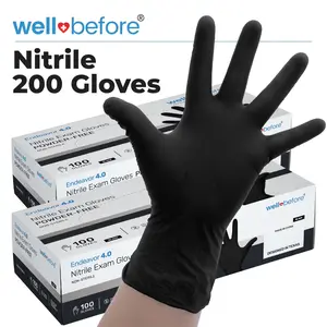 WellBefore Black Nitrile Disposable Gloves - Medium 200 Ct. Disposable Powder-Free and Latex-Free