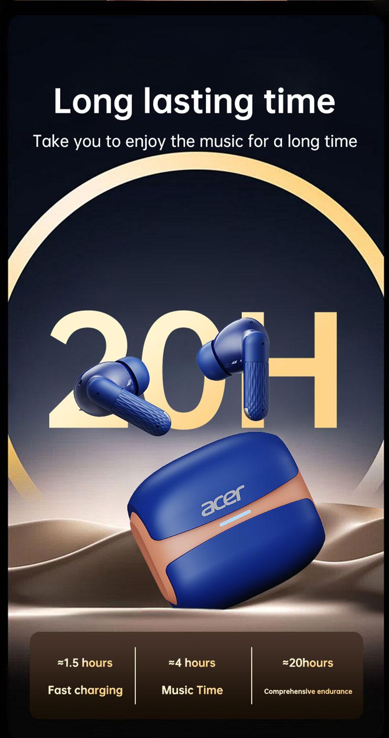 Acer OHR548 Smart Noise Cancelling Earbuds, Wireless Stereo Earphones, Extra Long Battery Life, Universal Fit for Men and Women, Comfortable Wear, Noise Isolation Headphones, Compact Headset Design,   Bt.  noise cancelling headphones Audio Blue Electronic