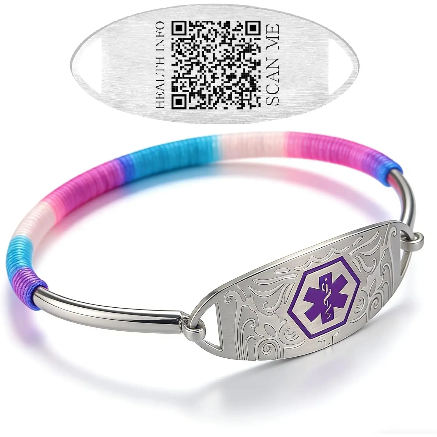 Adjustable Medical ID Bracelet with Dynamic QR Code & Engraved Medical ID, Stainless Steel Emergency Information Bracelet for Men Women