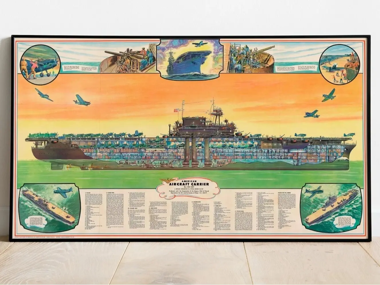 1944 Aircraft Carrier World War II WWII Military Navy Flat-top Wall Poster Print Unframe