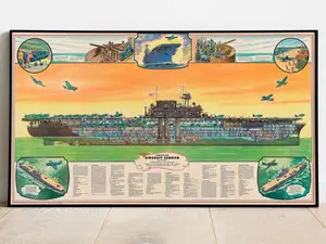 1944 Aircraft Carrier World War II WWII Military Navy Flat-top Wall Poster Print Unframe