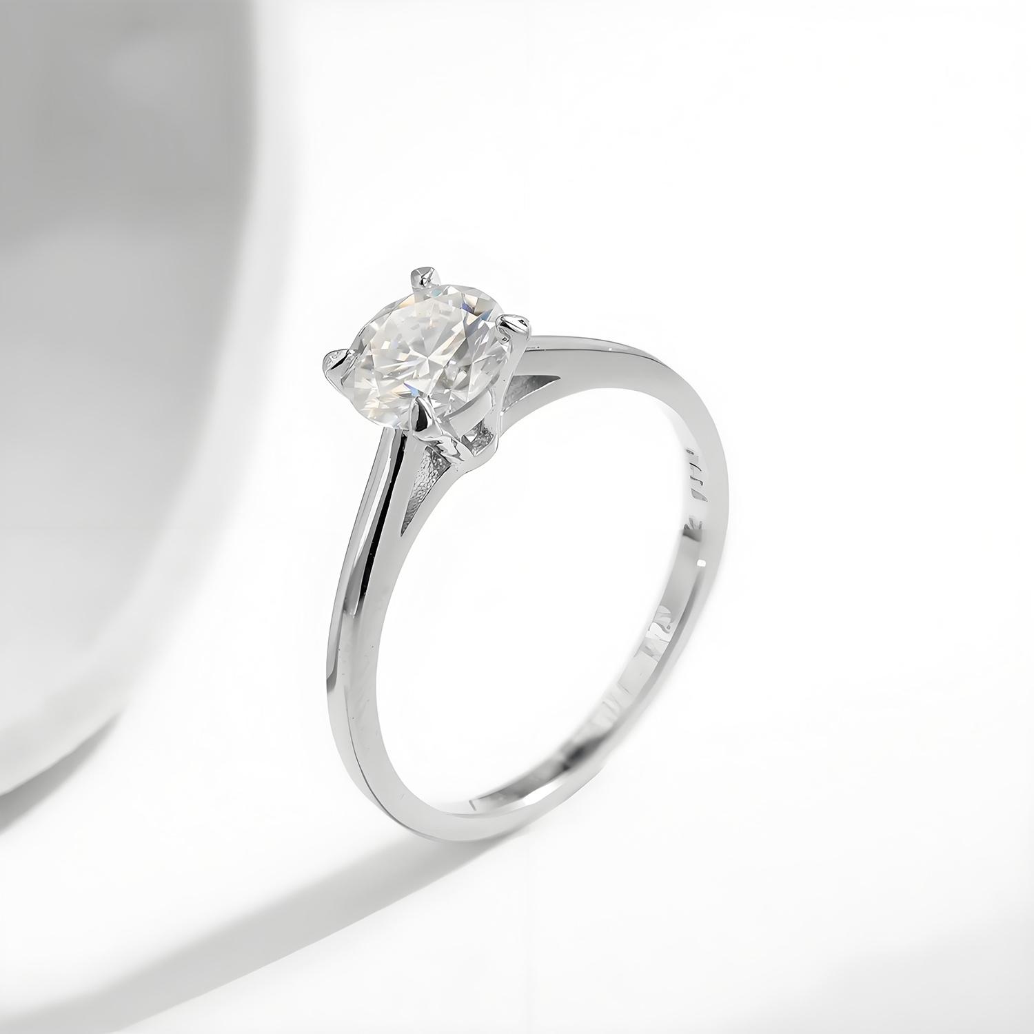 Delzzad 18K Gold-Plated Solitaire Four-Prong Ring Lab-Created Moissanite Engagement Ring Band for Her Best Gift Christmas Gift