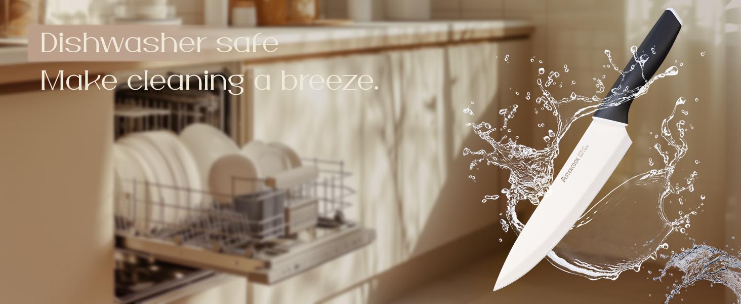 Astercook 14-Piece Kitchen Knife Set with Knife Block & Sharpener, Ceramic Coated Stainless Steel, Dishwasher Safe, Modern Home Cooking Cutting Carve