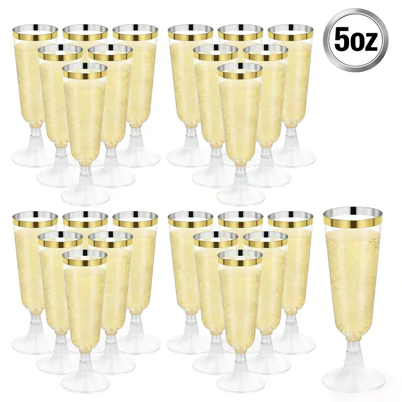 Kesaplan 100Pcs 5oz Plastic Champagne Flutes, Disposable Plastic Wine Mimosa Glasses Assemble Plastic Champagne Cup for Party Wedding Cocktail Cup