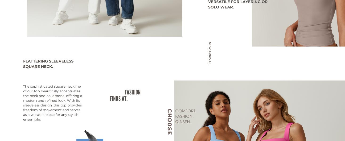 【Runs Small】QINSEN Women's Square Neck Sleeveless Double-Layer Tank Tops Basic Tight T Shirts short