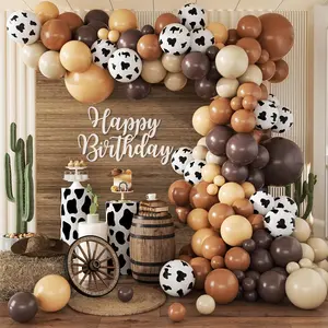 Western Cowboy Balloon Garland Kit with Nude, Sand, Brown & Cow Print Balloons for Baby Showers