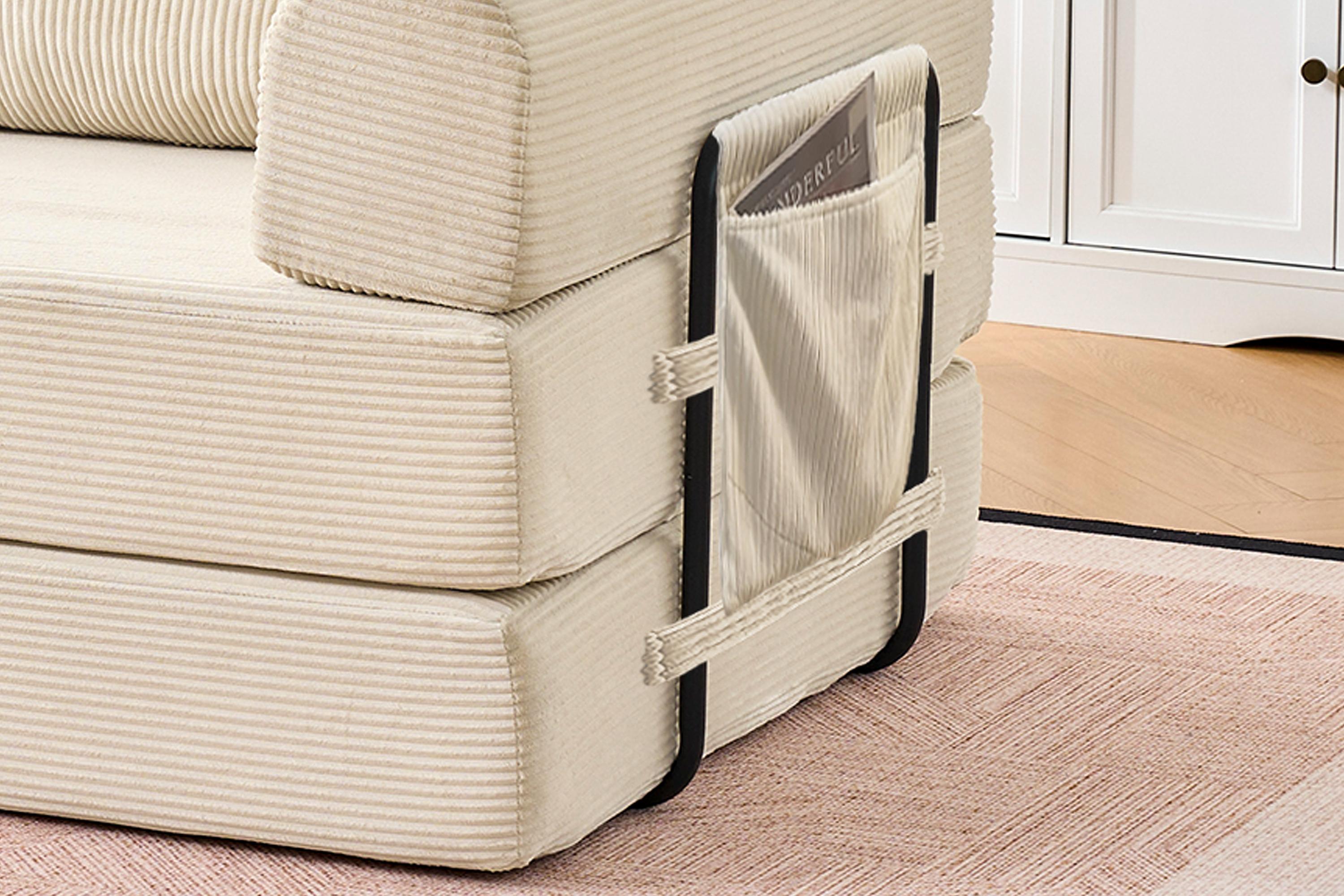 79" Oversized Boneless Sleeper Sofa: 5-in-1 Convertible Couch Bed with Fixed Frame & Cylindrical Pillow. Ultimate Foldable Corduroy Futon for Living Room & Studio (Orange)