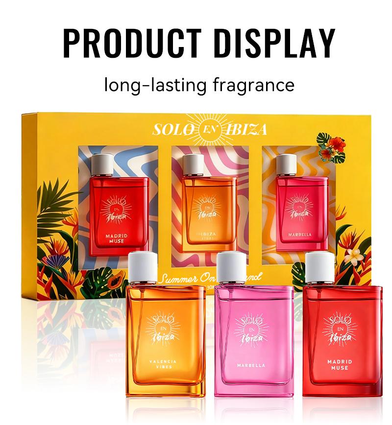 3-Piece Set, SOLO EN IBIZA Women's Eau De Parfuma Fragrance Spray Gift Box, Long Lasting Perfume, 3 Different Scent, Perfect For Holiday Gifts, Dating, Daily Life, Parties, 1.02 Fl Oz/bottle