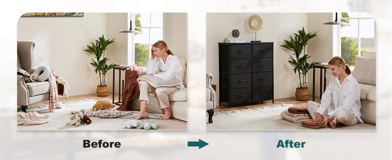 Dresser - Fabric Storage Tower with 8 Drawers, Bedroom Drawer Dresser Organizer, Steel Frame and Wood Top for Bedroom, Closet, Entryway