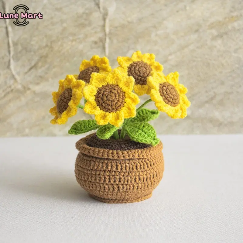 Handmade Crochet Daisy & Sunflower Potted Plush Keychain - Artisanal Nature-Inspired Flower Keychains with Crochet Cut-Out, Sunflower Element, Multi-Color Knitted Pot, Fashion Accessory for Home Desk Decor & Gifting, Nature-Inspired Keychains