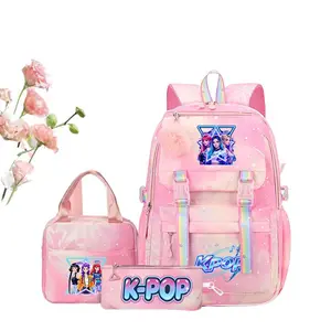 2026 New School Bag Backpack kpop Witch Hunters Cartoon School Bag Three-piece Set Backpack