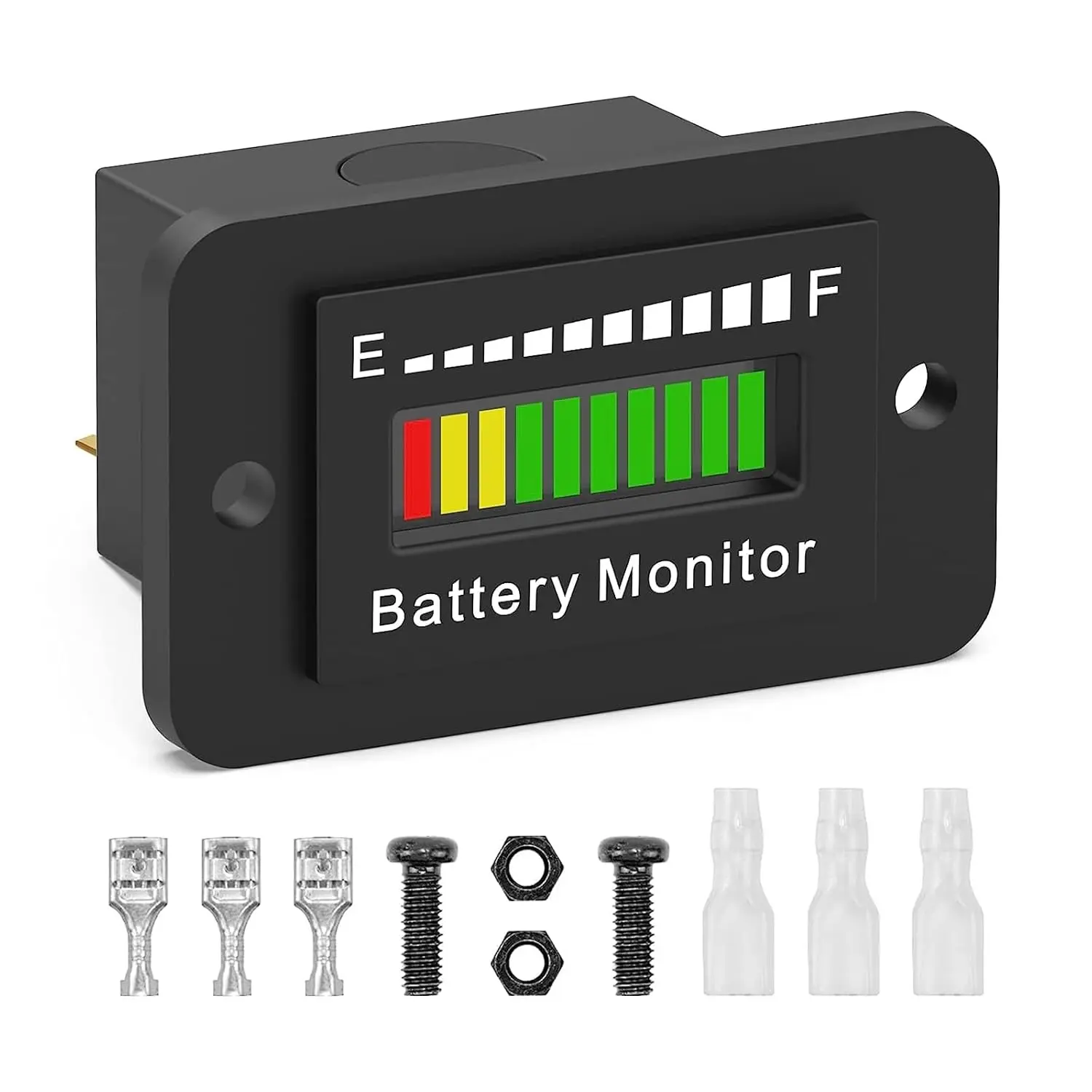 OBDResource BM210 Waterproof 3-Color LED Battery Voltage Gauge, 12V-72V (12V,24V,36V,48V Included) 10% Increments for Acid & Lithium Batteries, Golf Carts, Boats