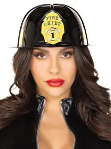Men's Black Fire Chief Costume Hat, Halloween Prop, Lightweight Party Supplies Accessory Men's Black Fire Chief Costume Hat, Halloween Prop, Lightweight Party Supplies Accessory