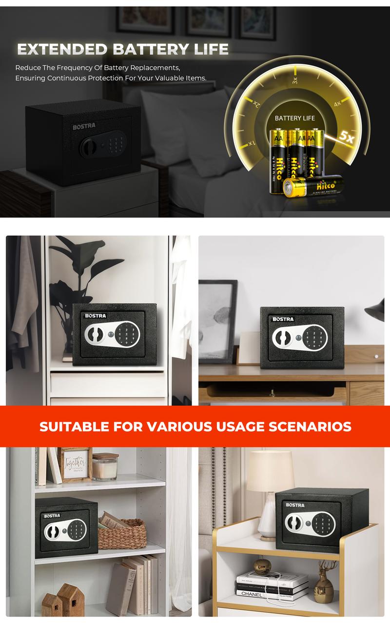 ​BOSTRA Mini Safe Box (0.23 Cu Ft) – Tiny But Mighty! Perfect for Cash, Jewelry & Secrets!  Digital Lock Safe – Fits ANYWHERE (9x6.6x6.5in)