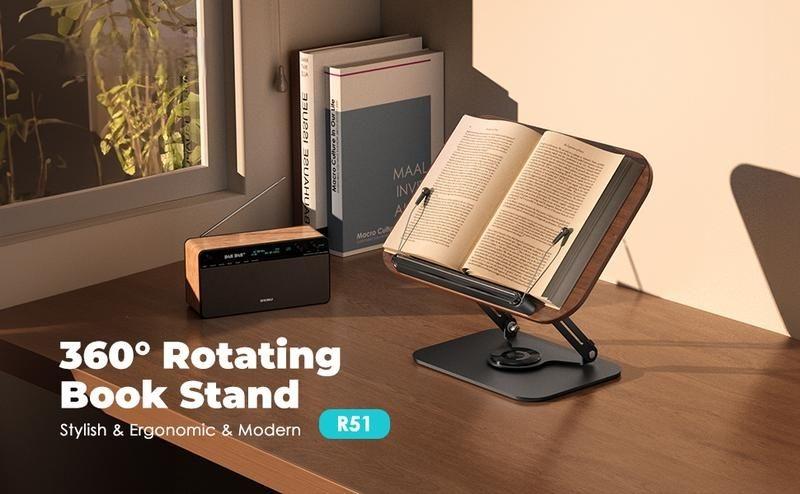 MUNBYN Book Stand for Reading, Book Holder, Height&Angle Adjustable, 360° Rotating Base, Foldable and Portable, Lightweight for Office, Kitchen, School Textbook, Recipe, Magazine,Kindle,Tablet