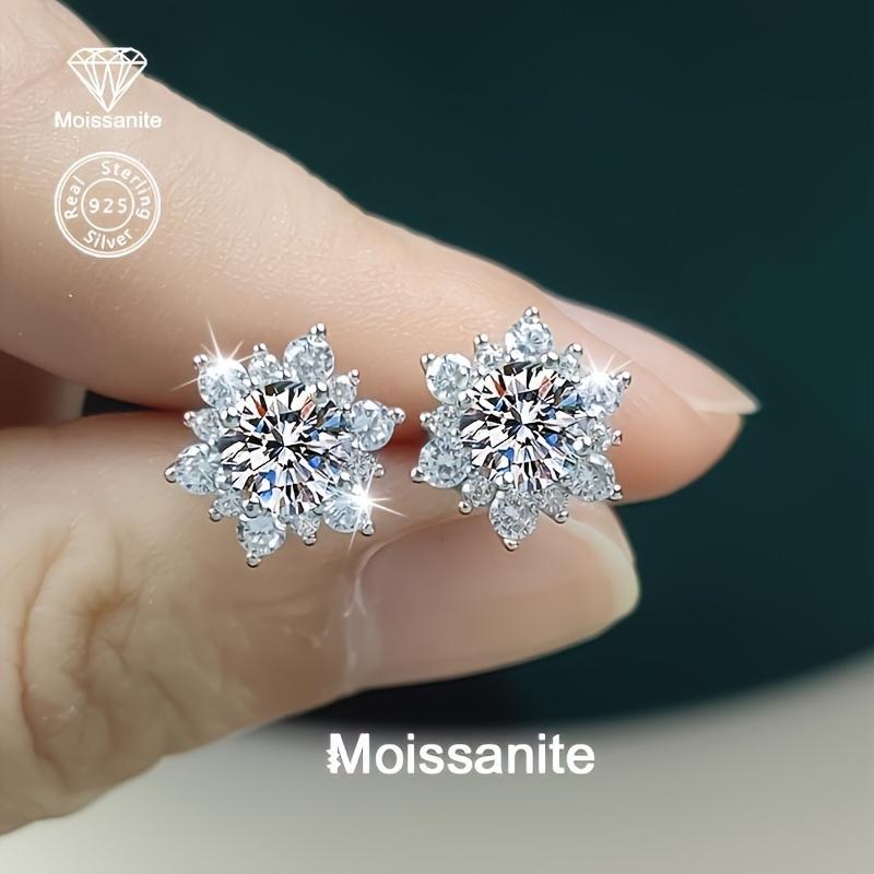 S925 Silver 1-Carat White Moissanite Women'S Snowflake Earrings, Perfect For Birthdays, Valentine'S Day, Teacher'S Day, Christmas