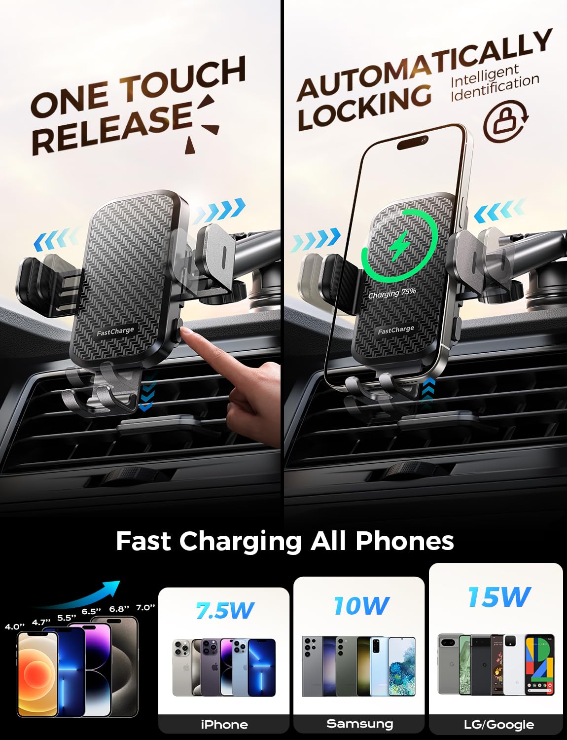 CHGeek Wireless Car Charger with Phone Holder Mount, 15W Fast Charging Auto Clamping Phone Holders for You Car Windshield Dashboard Air Vent Accessories for iPhone 16/15/14/13/12/11/Pro Max/XS Max/XS, Samsung Galaxy, Google, etc CHGeek Wireless Car Charger with Phone Holder Mount, 15W Fast Charging Auto Clamping Phone Holders for You Car Windshield Dashboard Air Vent Accessories for iPhone 16/15/14/13/12/11/Pro Max/XS Max/XS, Samsung Galaxy, Google, etc