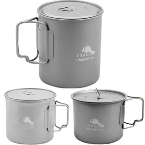 TOAKS Titanium Cook Pot with Foldable Handles and Lid - Outdoor Camping