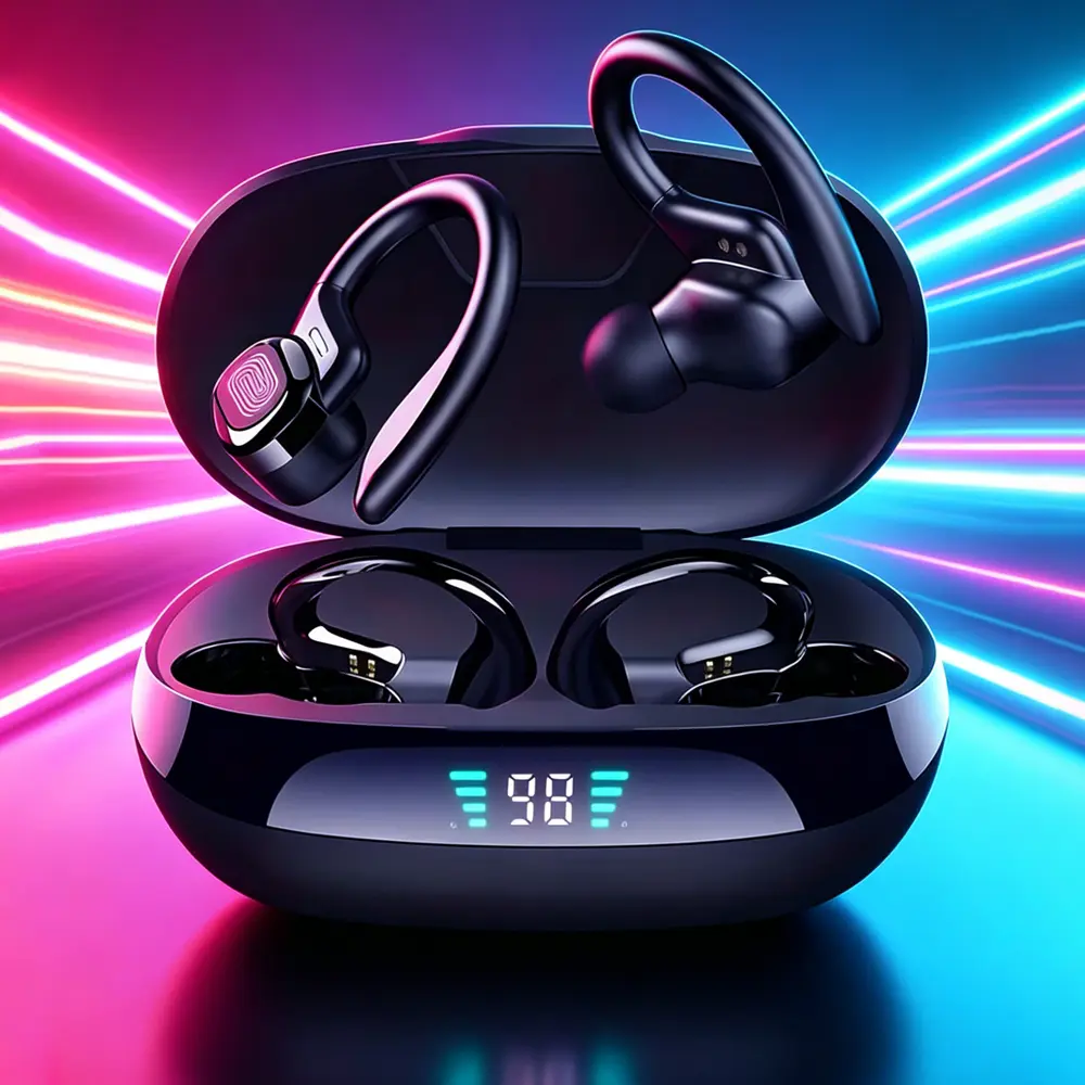 Tempomind Earhook Bluetooth Earbuds - Anti-Drop In-Ear Headset, DEHP-Free, Stable for Workouts/Gym, Wireless Audio Playback Earphones for Calls & Cell Phone Use