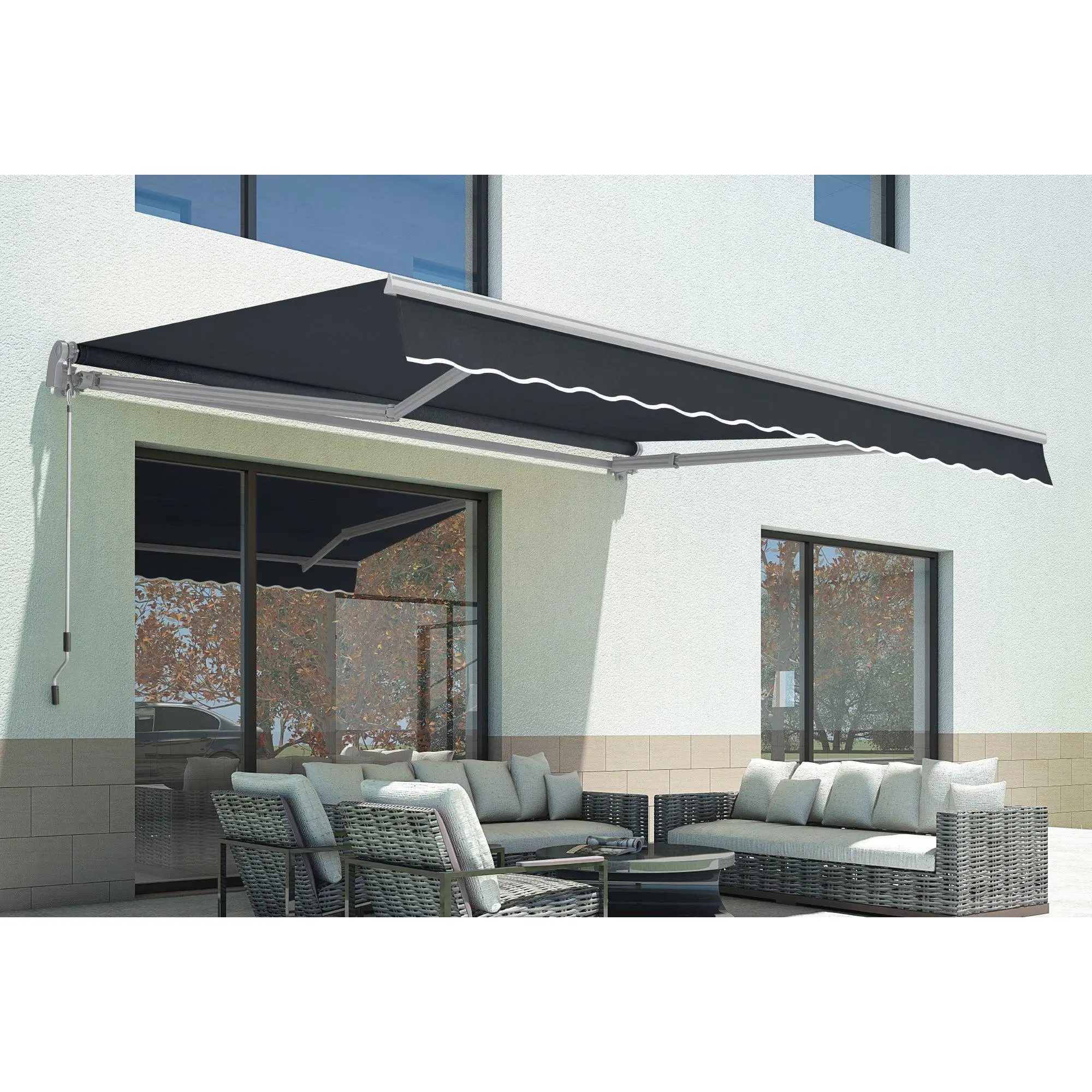 MCombo Automatic Motorized Retractable Outdoor Patio Awnings - Adjustable Polyester Canopy Shade with Remote Control, Model 4693