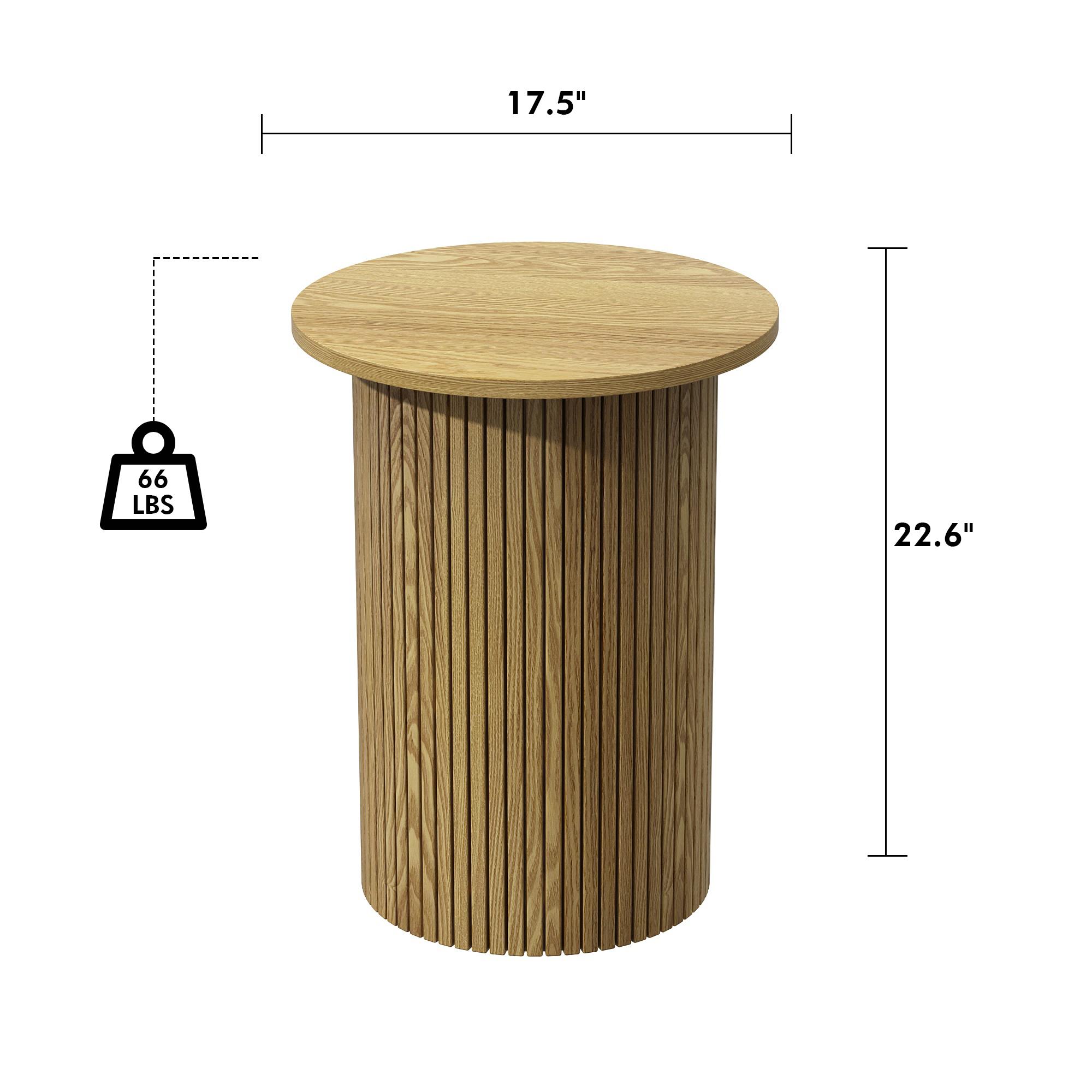 PieDle Round Fluted End Table,Small Accent Pedestal Side Table, Wood Fluted Nightstand Bedside Table for Living Room, Bedroom, Handcrafted Finish, Natural