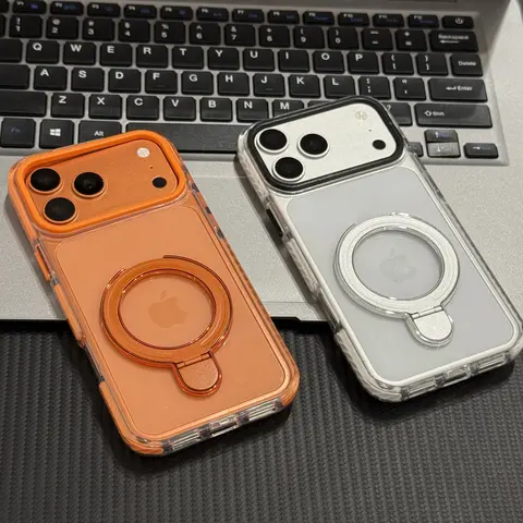 2-Tone Magnetic Kickstand Protective Smartphone Casing - Built-In Rotatable Ring Stand, Stable Hold, Hands-Free Convenience, Eye-Catching Style Cellphone Accessory for iPhone 12,13,14,15,16,17