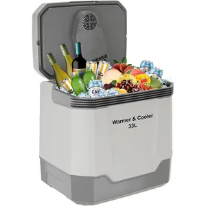 35 QT (33 L) Electric Cooler & Warmer, Portable Car Refrigerator With Automatic Locking Handle, 12V Car Cooler for Vehicle & Trucks, 110V AC Home Power Cord, Plug In Coolers, Grey