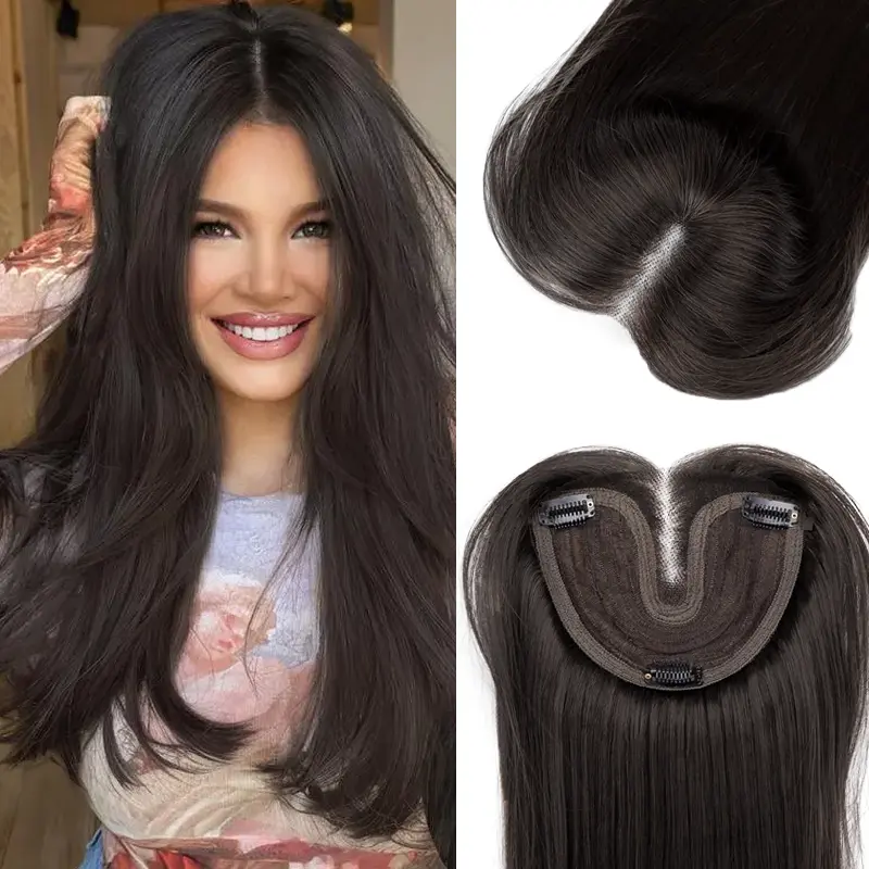 ONLYCUTE Hair Topper 22 inch Slightly Layered Synthetic Extensions No Wig Cap Required Large Piece Natural Invisible Add Volume Length for Women #summervibes
