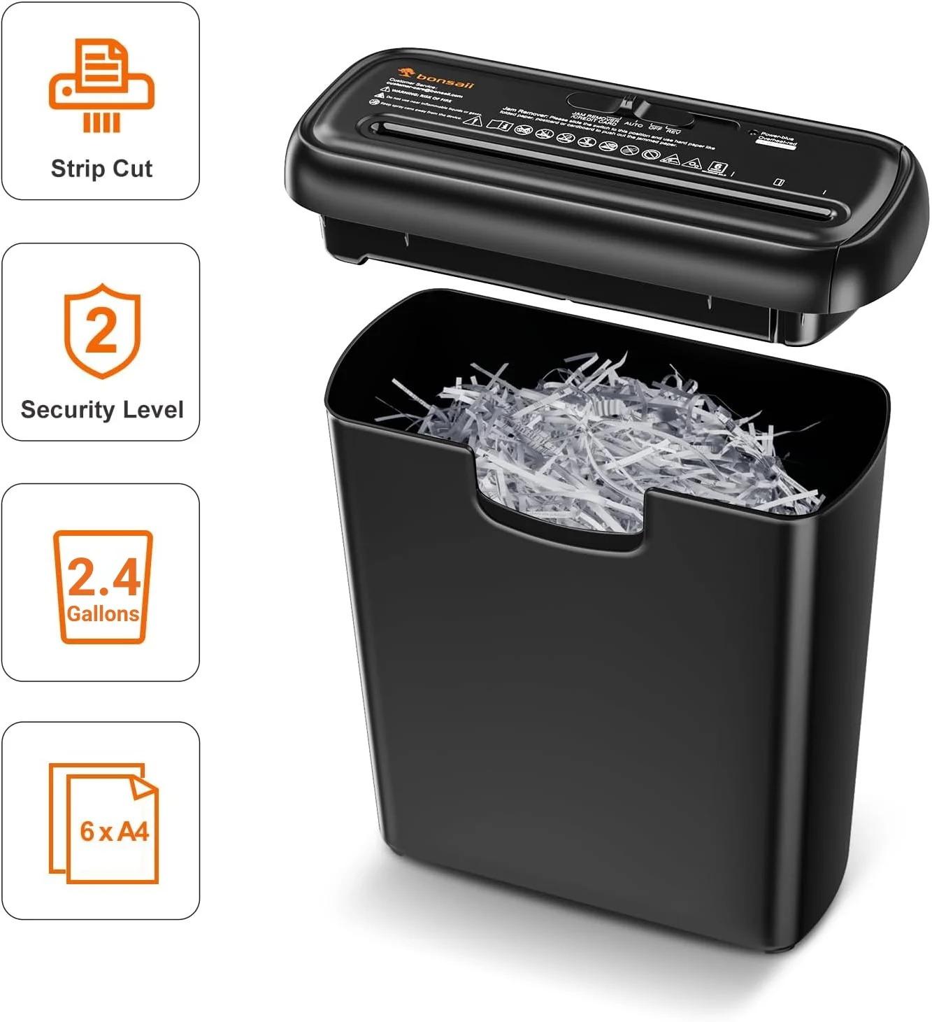 Bonsaii 6-Sheet Strip-Cut Paper Shredder, Portable with Extendable Arms, No Basket or Set ,Overheat Protection, Ideal for Home/Office Use