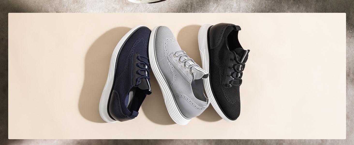 BRUNO MARC MaxFlex Suite Craft Men's Smart Casual Knit Oxford Shoes Round Toe Lace-Up All Seasons Closed Toe Brogue Detail MD Rubber Outsole - Runner, Athletic