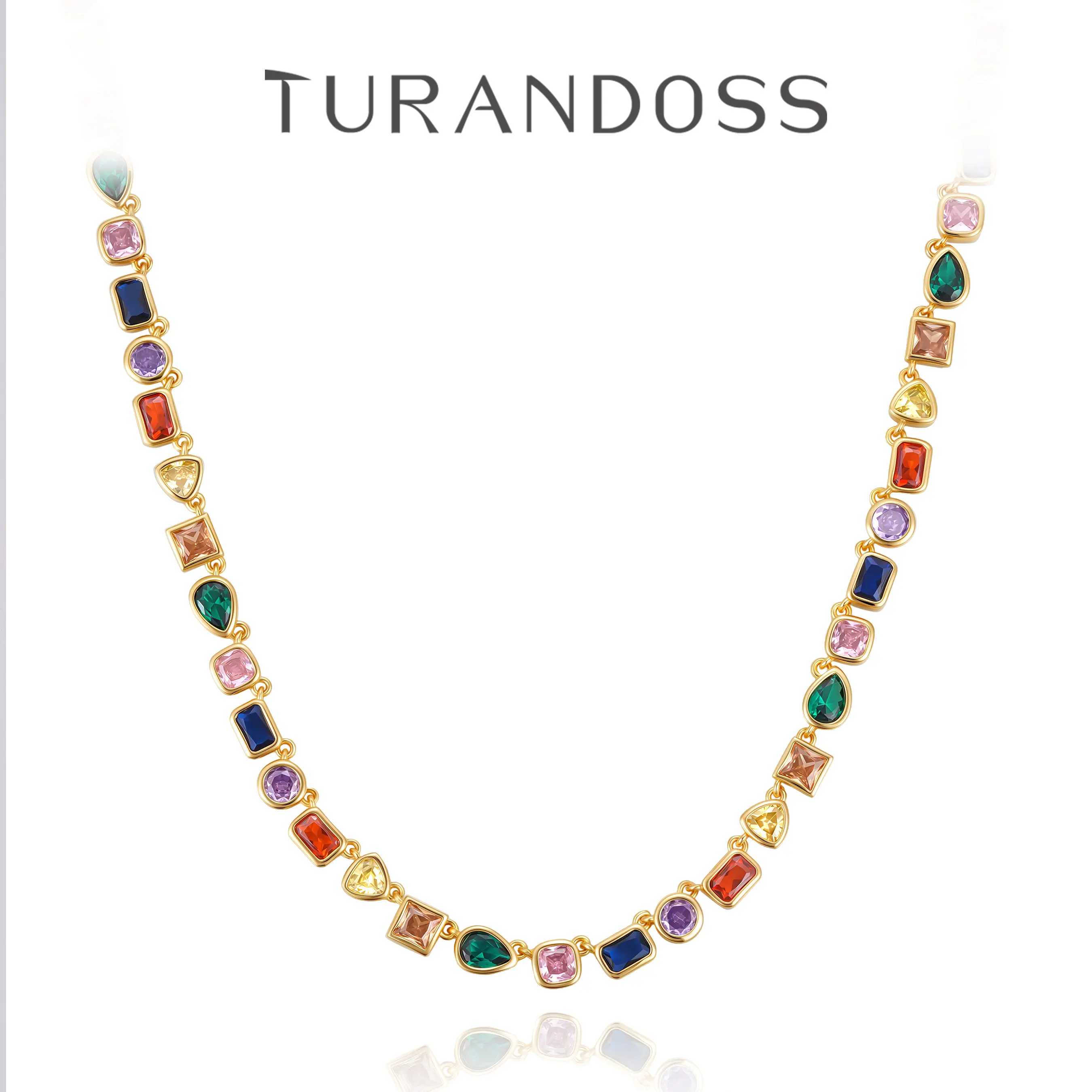 Turandoss 14K Gold Plated Dopamine Tennis Necklace - Unisex Colorful CZ & Emerald Gemstone Chain - 15+3.5” Adjustable Choker - Birthday Gift for Him & Her summerwins