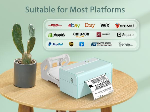 JADENS Bluetooth Shipping Label Printer 468BT Green High-speed Thermal Print US Type Wireless Shipping Label Printer for Small Business & Package