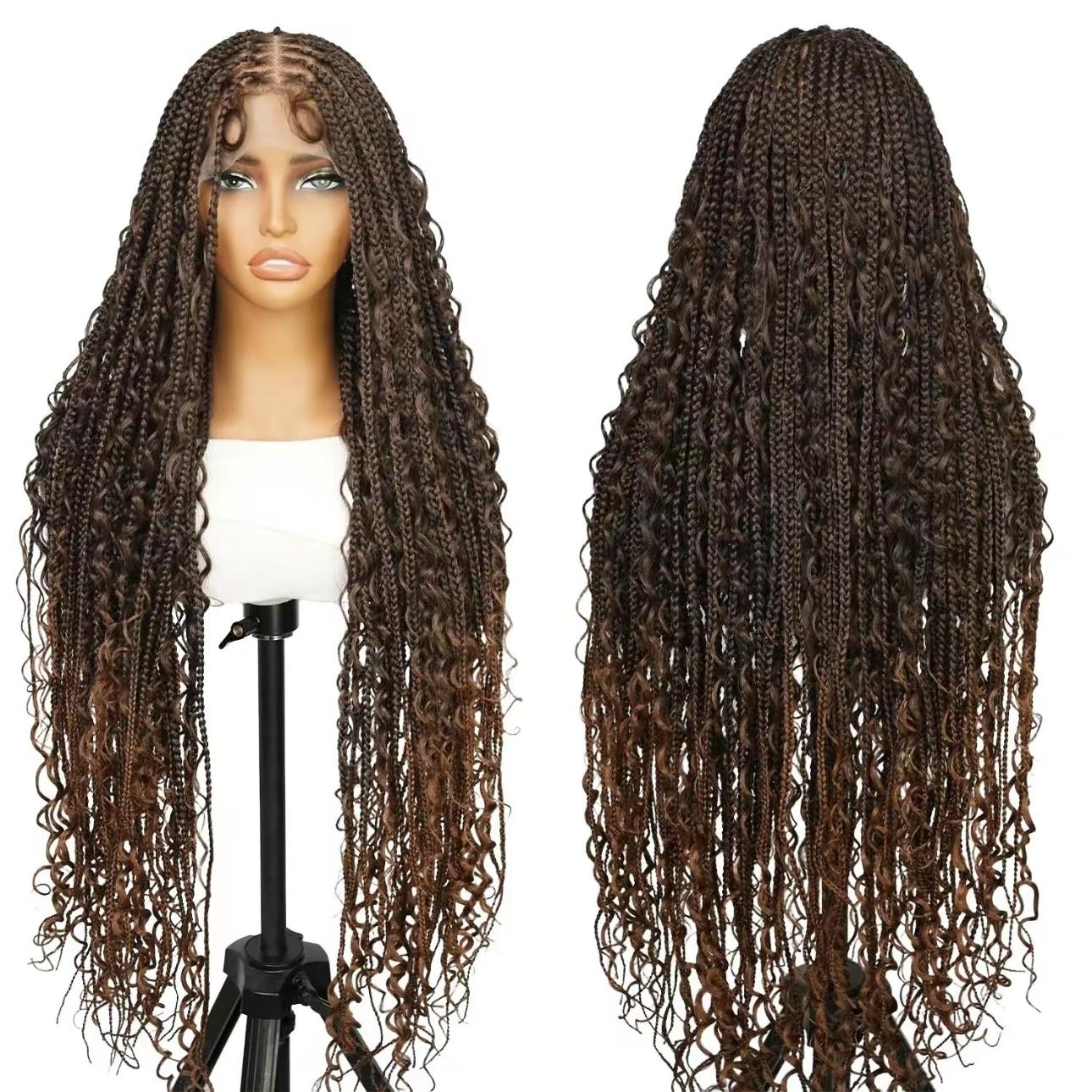 Wiggins 36 Inch Box Braided Wigs Full Lace Front Wig Synthetic Long Braided Wig Synthetic Braided Wigs With Boho Curly Ends WeeklyDeals #SpringStatements
