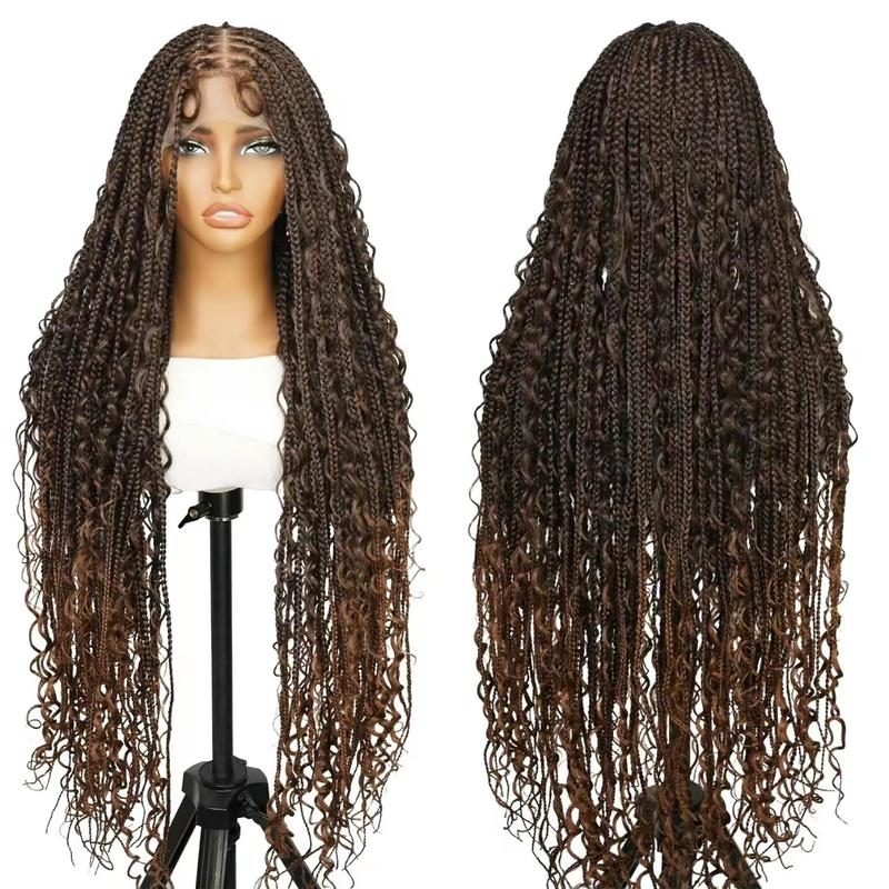 Wiggins 36 Inch Box Braided Wigs Full Lace Front Wig Synthetic Long Braided Wig Synthetic Braided Wigs With Boho Curly Ends WeeklyDeals